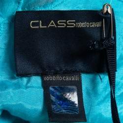 Pre Owned Cavalli Class Blue Embroidered Silk Sleeveless Shift Dress L