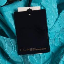 Pre Owned Cavalli Class Blue Embroidered Silk Sleeveless Shift Dress L