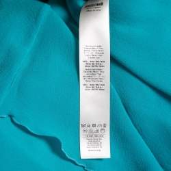 Pre Owned Roberto Cavalli Blue Silk Chiffon Satin Trimmed Bell Sleeve Short Dress M