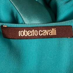 Pre Owned Roberto Cavalli Blue Silk Chiffon Satin Trimmed Bell Sleeve Short Dress M