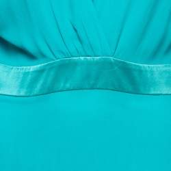 Pre Owned Roberto Cavalli Blue Silk Chiffon Satin Trimmed Bell Sleeve Short Dress M