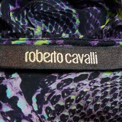 Pre Owned Roberto Cavalli Multicolor Printed Silk Ruffle Detail Maxi Dress S