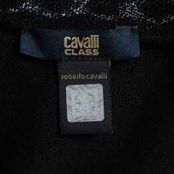 Class by Roberto Cavalli Black Wool & Printed Silk V-Neck Sweater S 