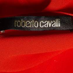 Pre Owned Roberto Cavalli Coral Red Silk Pintuck Detail Button Front Shirt L