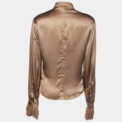 Pre Owned Roberto Cavalli Brown Satin & Lace Trim Shirt M