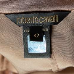 Pre Owned Roberto Cavalli Brown Satin & Lace Trim Shirt M