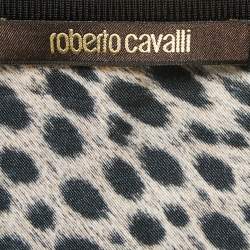 Pre Owned Roberto Cavalli Black Leopard Print Silk Short Sleeve Blouse M