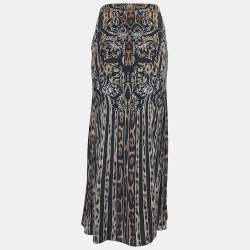 Pre Owned Roberto Cavalli Black Animal Print Crepe Maxi Skirt M