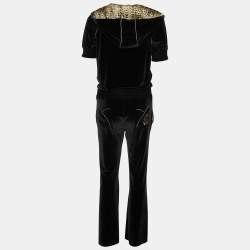 Pre Owned Roberto Cavalli Black Velvet Hooded Jumpsuit M
