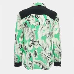 Pre Owned Roberto Cavalli Green Print Silk Button Front Long Sleeve Shirt Blouse S