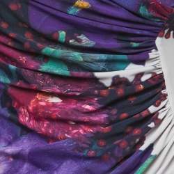 Pre Owned Roberto Cavalli Multicolor Floral Print Jersey Draped Sleeveless Mini Dress M