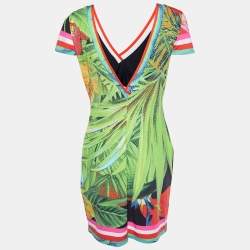 Pre Owned Roberto Cavalli Multicolor Printed Jersey Low Back Mini Dress L
