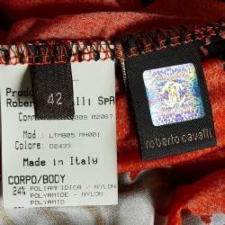 Pre Owned Roberto Cavalli Orange Printed Jersey & Knit Detail Mini Dress M