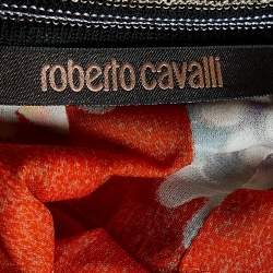 Pre Owned Roberto Cavalli Orange Printed Jersey & Knit Detail Mini Dress M