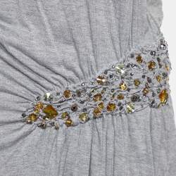 Pre Owned Roberto Cavalli Grey Knit Embellished Detail Tunic M