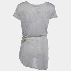 Pre Owned Roberto Cavalli Grey Knit Embellished Detail Tunic M