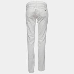 Pre Owned Roberto Cavalli White Patterned Denim Stitch Detailed  Jeans M Waist 30"