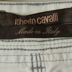 Pre Owned Roberto Cavalli White Patterned Denim Stitch Detailed  Jeans M Waist 30"