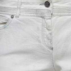 Pre Owned Roberto Cavalli White Patterned Denim Stitch Detailed  Jeans M Waist 30"