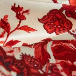 Pre Owned Roberto Cavalli Cream Printed Satin Tiered Plunge Neck Sleeveless Dress S