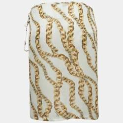 Roberto Cavalli Cream Chain Print Silk Wrap Mini Skirt M