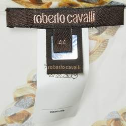 Roberto Cavalli Cream Chain Print Silk Wrap Mini Skirt M