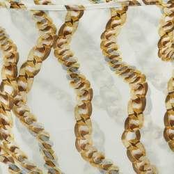 Roberto Cavalli Cream Chain Print Silk Wrap Mini Skirt M