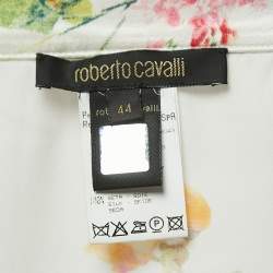 Pre Owned Roberto Cavalli White Floral Print Satin Mini Wrap Skirt M