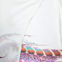Pre Owned Roberto Cavalli White Print Silk Tie Front Cape M