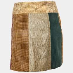 Pre Owned Roberto Cavalli Vintage Multicolor Patch Detail Leather Mini Skirt L