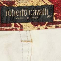 مملوكة مسبقًا Roberto Cavalli Red & Gold Printed Denim Jeans S