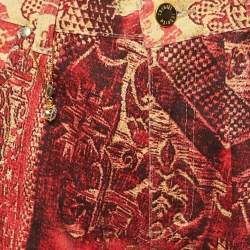 مملوكة مسب قًا Roberto Cavalli Red & Gold Printed Denim Jeans S