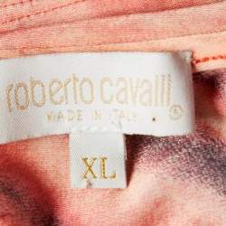 Pre Owned Roberto Cavalli Pink Printed Jersey Cami Top & Silk Satin Pants XL/M