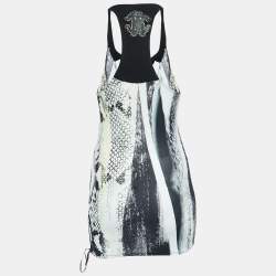Pre Owned Roberto Cavalli White/Black Snakeskin Print Jersey Tank Top M