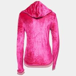 مملوكة مسبقًا Roberto Cavalli Pink Velvet Logo Patch Zip Front Hooded Jacket M