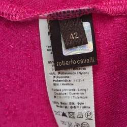 مملوكة مسبقًا Roberto Cavalli Pink Velvet Logo Patch Zip Front Hooded Jacket M