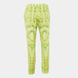 مملوكة مسبقًا Roberto Cavalli Green Print Silk Trousers M