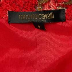 Pre Owned Roberto Cavalli Red Print Silk Camisole & Tie Front Shirt S
