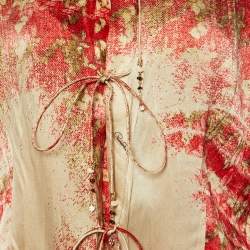 Pre Owned Roberto Cavalli Red Print Silk Camisole & Tie Front Shirt S