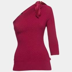 Pre Owned Roberto Cavalli Pink Knit One Shoulder Top M