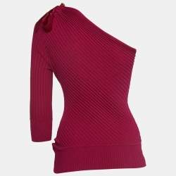 Pre Owned Roberto Cavalli Pink Knit One Shoulder Top M