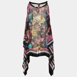 مملوكة مسبقًا Roberto Cavalli Black Printed Silk Sheer Kaftan Top S