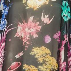 مملوكة مسبقًا Roberto Cavalli Black Printed Silk Sheer Kaftan Top S