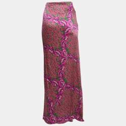 Pre Owned Roberto Cavalli Pink Floral Print Satin Silk Ruffled Maxi Skirt S