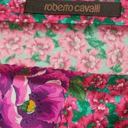 Pre Owned Roberto Cavalli Pink Floral Print Satin Silk Ruffled Maxi Skirt S