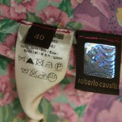 Pre Owned Roberto Cavalli Pink Floral Print Satin Silk Ruffled Maxi Skirt S