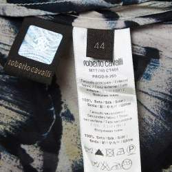 Pre Owned Roberto Cavalli Beige/Black Print Silk Button Front Ruffled Blouse M