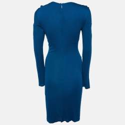 Pre Owned Roberto Cavalli Teal Blue Jersey Snake Trim Detail Midi Dress M