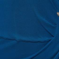 Pre Owned Roberto Cavalli Teal Blue Jersey Snake Trim Detail Midi Dress M