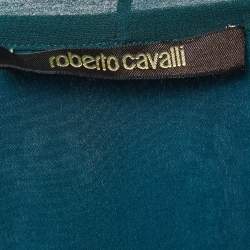 Pre Owned Roberto Cavalli Green Floral Print Silk Pleat Detail Sleeveless Maxi Dress S